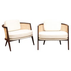 Gorgeous Restored Pair of Walnut Cane Lounge Chairs by Probber- 2 Pr Available