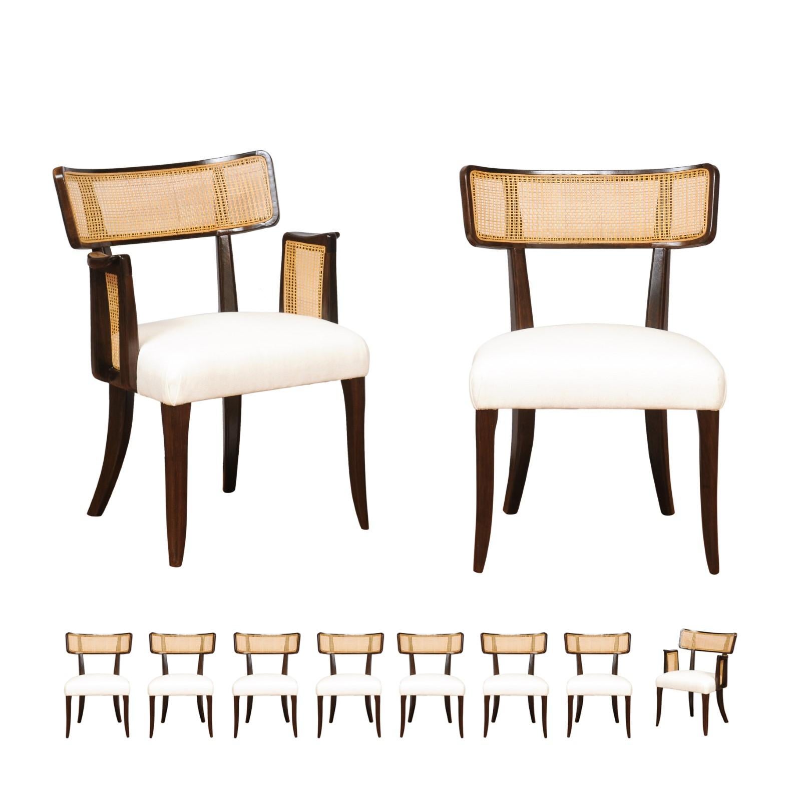 Gorgeous Restored Set of 10 Klismos Cane Dining Chairs by Wormley for Dunbar in vendita 10