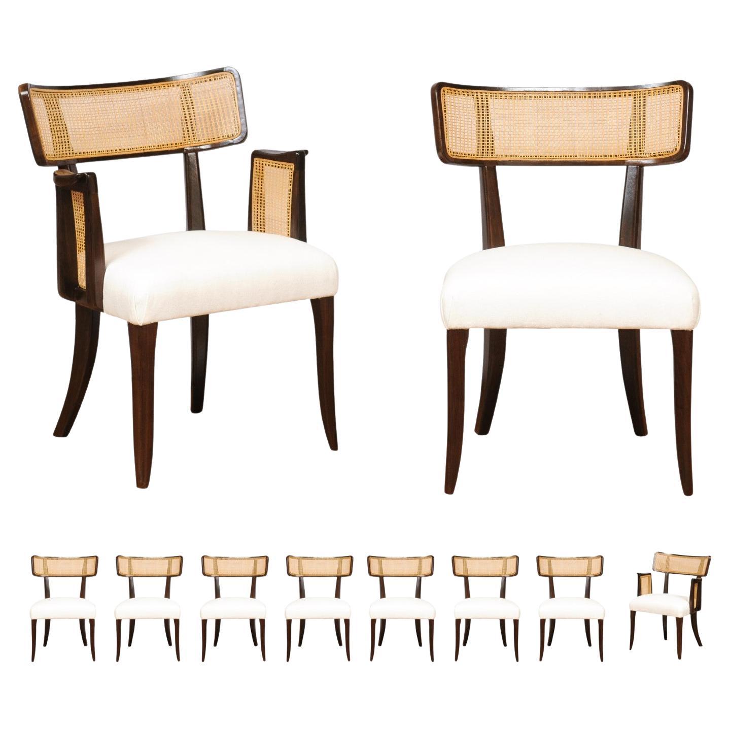 Gorgeous Restored Set of 10 Klismos Cane Dining Chairs by Wormley for Dunbar in vendita