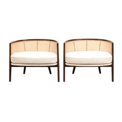 Gorgeous Restored Set of 4 Walnut Cane Lounge Chairs by Probber