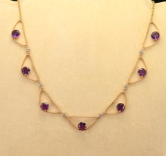 Gorgeous Retro Amethyst Diamond 18 KT Necklace