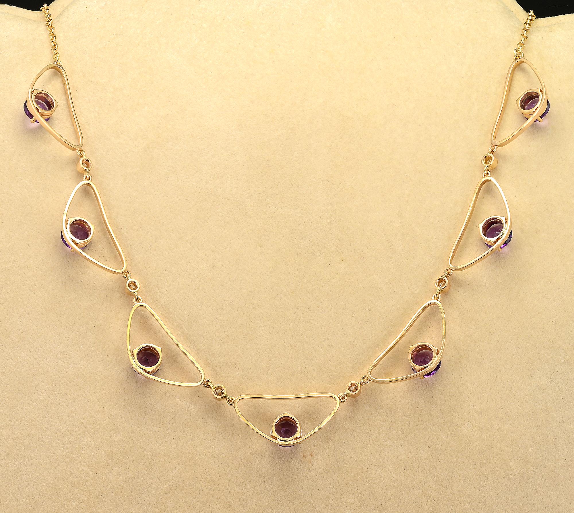 Women's Gorgeous Retro Amethyst Diamond 18 KT Necklace For Sale