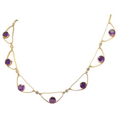 Magnifique collier rétro 18 KT avec améthyste et diamants