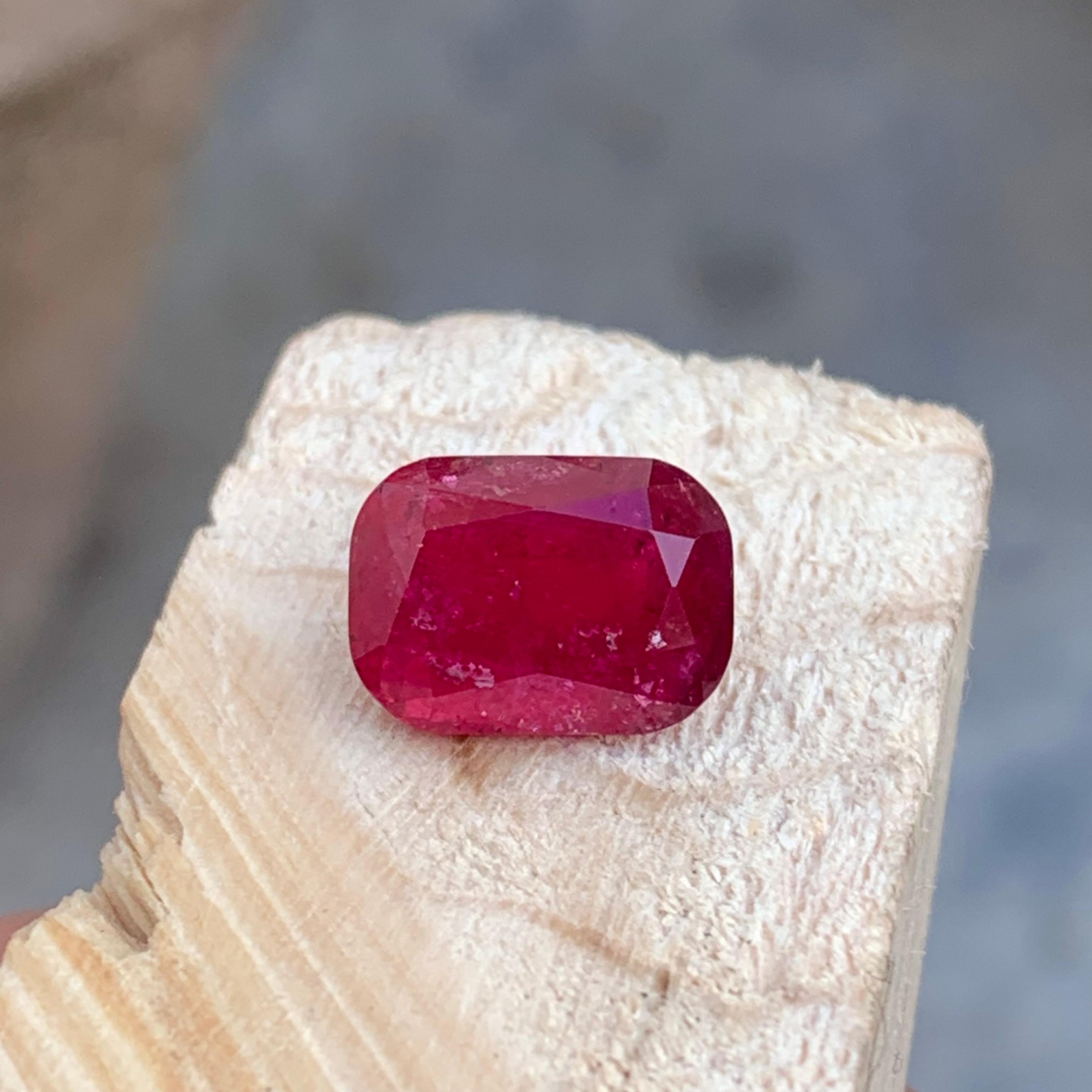 Gemstone Type :  Rubellite Tourmaline
Weight : 5.50 Carats
Dimensions : 12.3x8.9x6.6 Mm
Origin : Africa 
Clarity :  Inclusion/ Included 
Shape: Cushion
Color: Pink Red
Certificate: On Demand
The rubellite is a transparent gemstone from the colorful