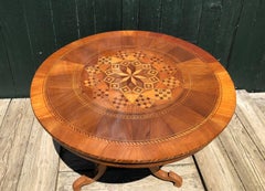 Gorgeous Round French Walnut Marquetry Table