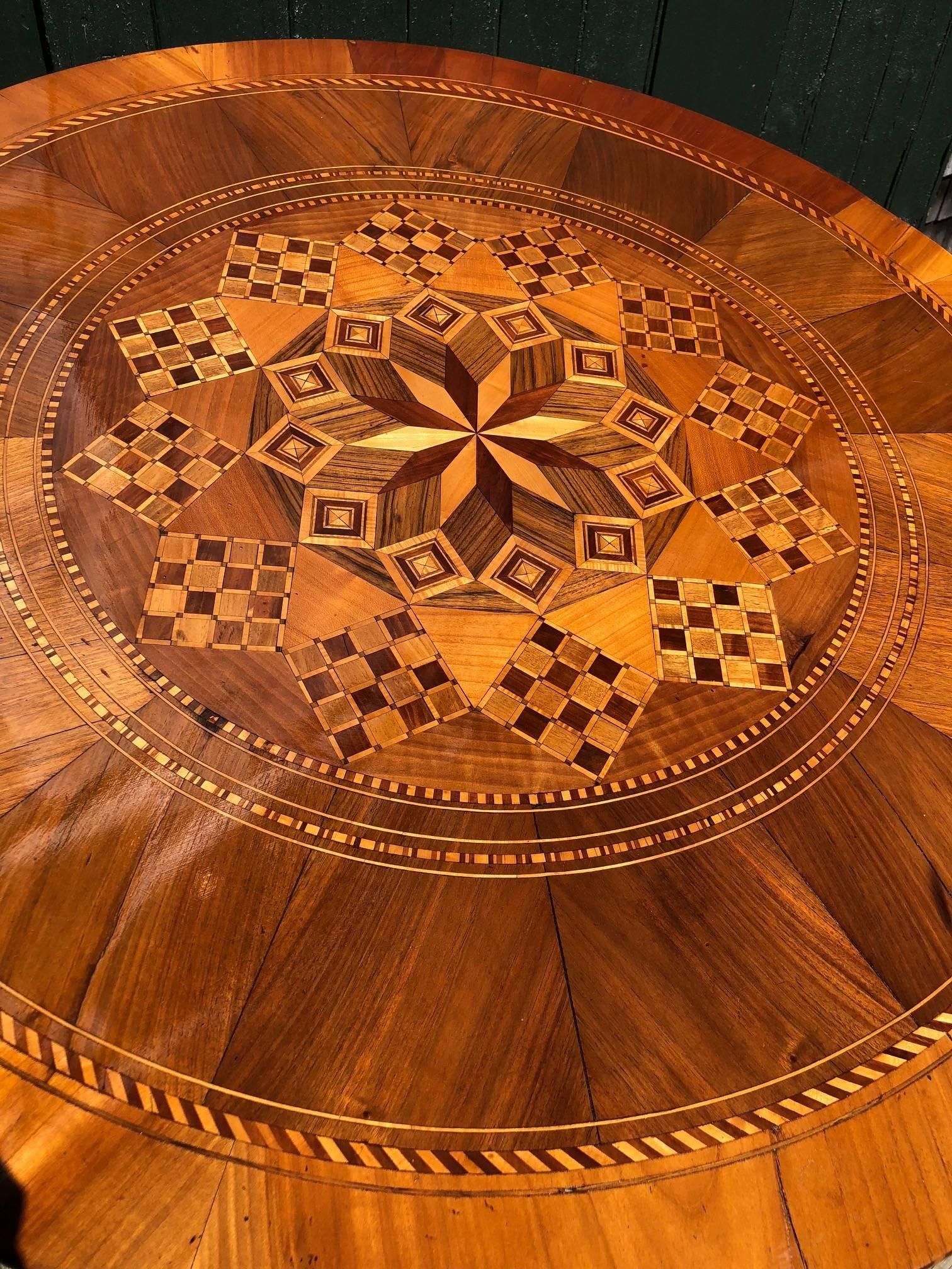 Gorgeous Round French Walnut Marquetry Table In Excellent Condition In Hopewell, NJ