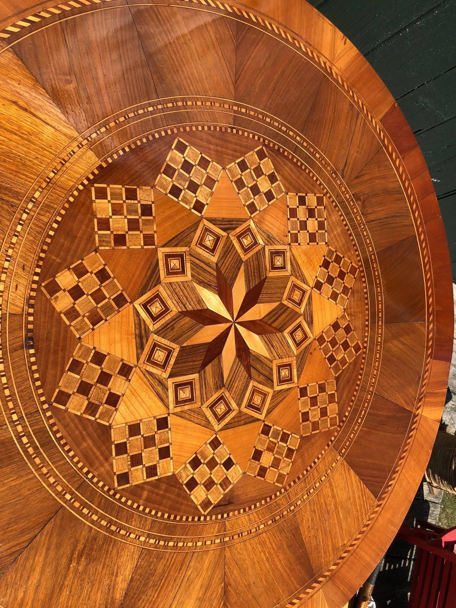 Gorgeous Round French Walnut Marquetry Table 1