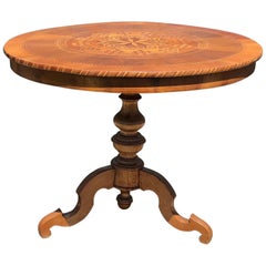 Gorgeous Round French Walnut Marquetry Table