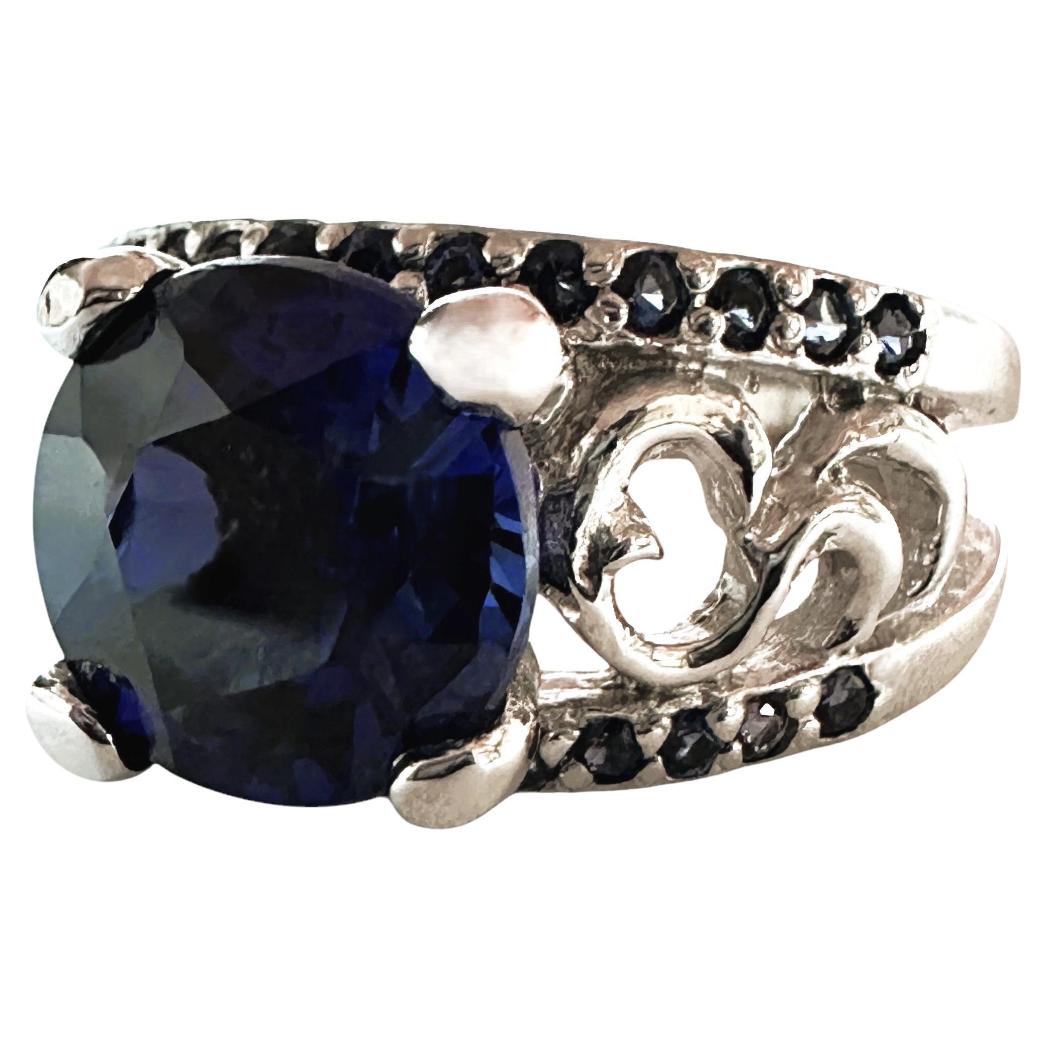 Nuevo Zafiro azul de 4,5 quilates y zafiro talla diamante Anillo de plata de ley Talla 6,5