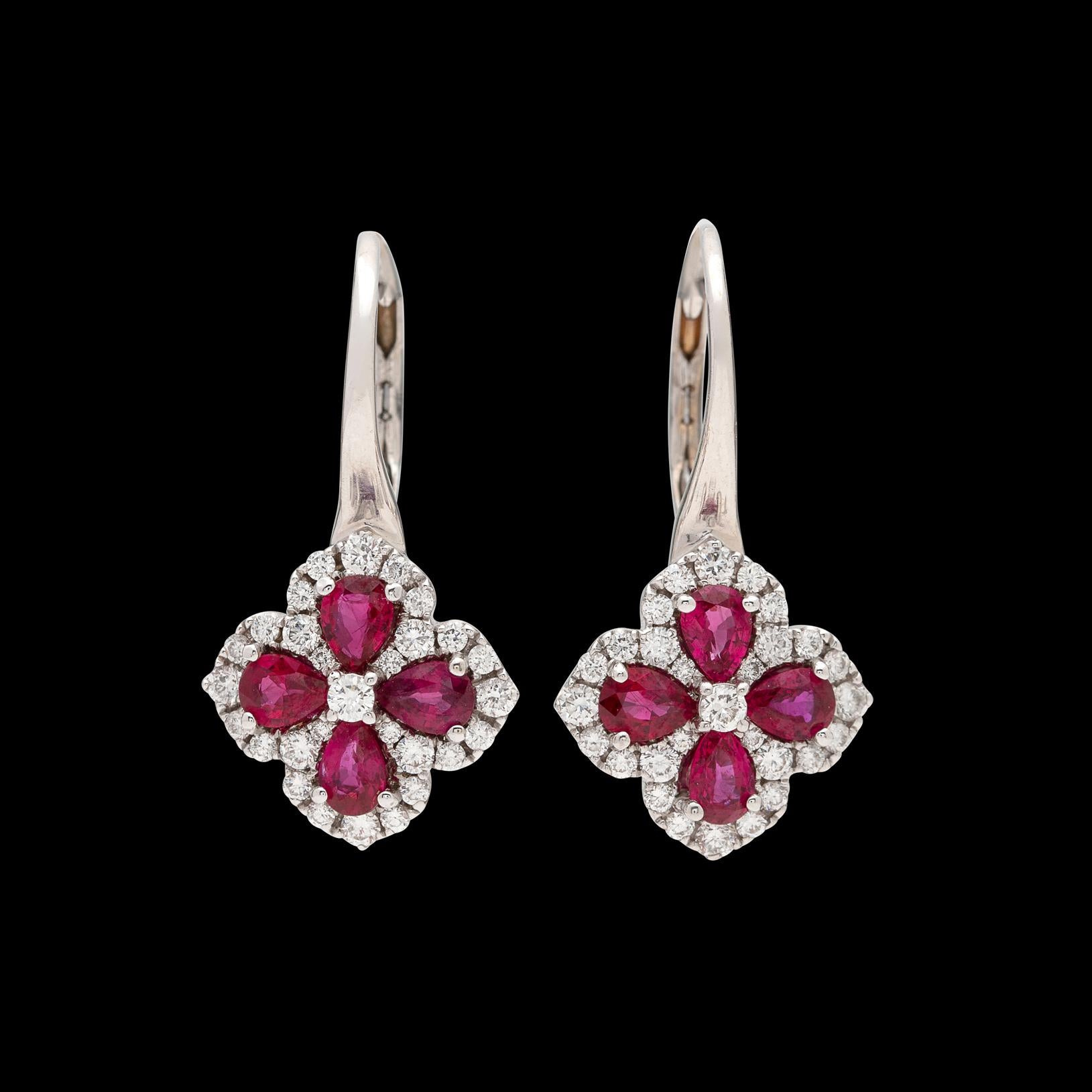 Pear Cut Gorgeous Ruby and Diamond Drop Earrings
