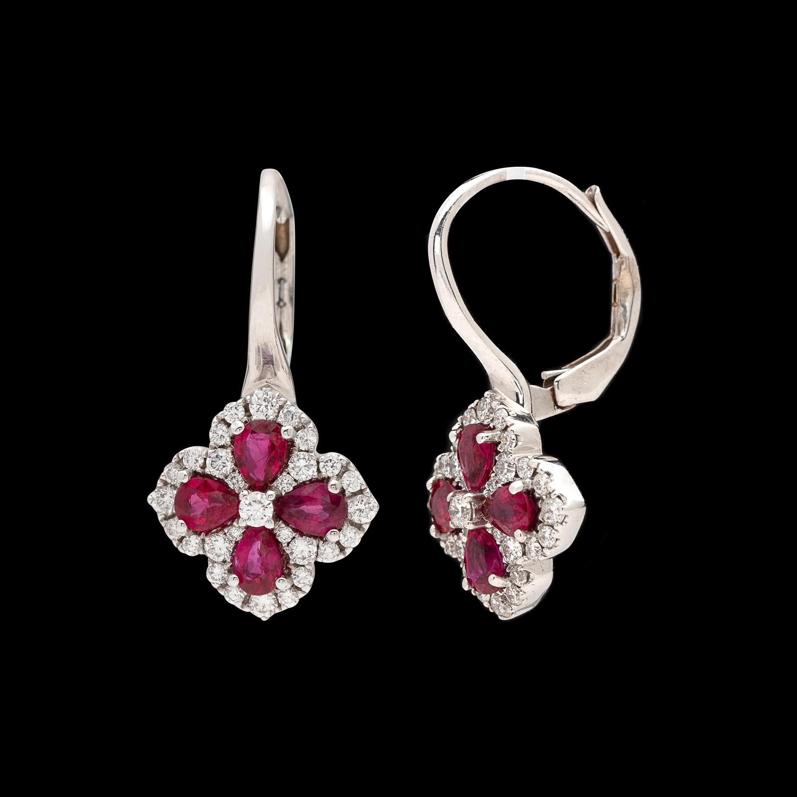 Gorgeous Ruby and Diamond Drop Earrings In Excellent Condition In San Francisco, CA