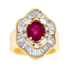 Gorgeous Ruby Ring 
1.61 Cts
 with 2.00 Cts Baguette and Round Diamonds in 14k