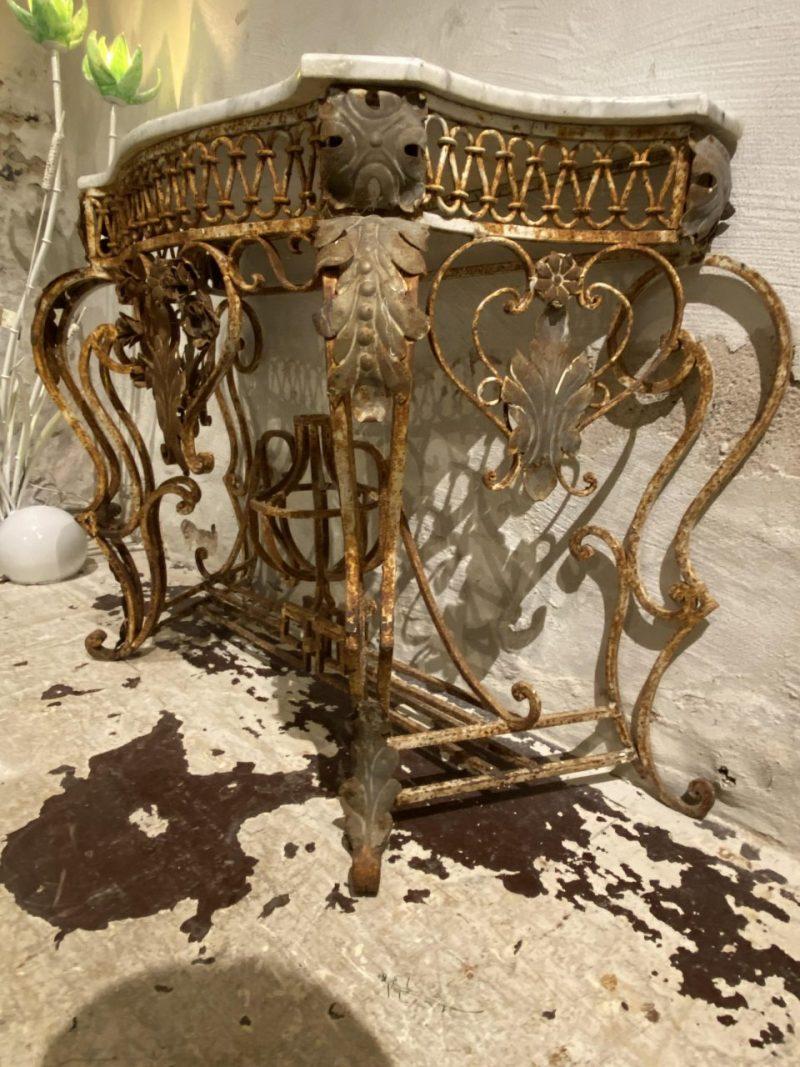 Iron Gorgeous Rustic Ornate Marble Console-France For Sale
