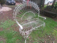 Gorgeous Salterini Style Wrought Iron Fan Back Peacock Patio Bench
