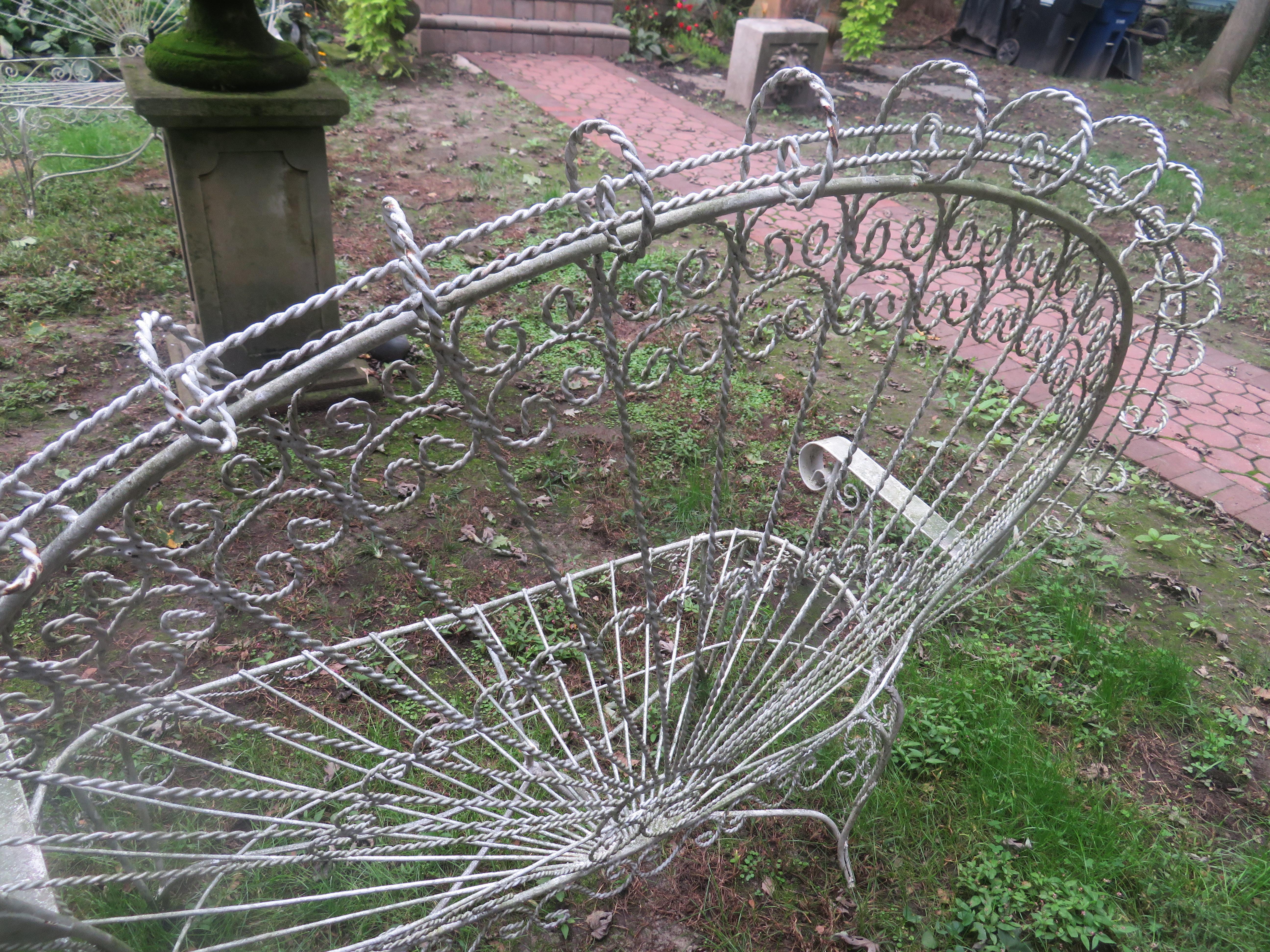 American Gorgeous Salterini Style Wrought Iron Fan Back Peacock Patio Bench
