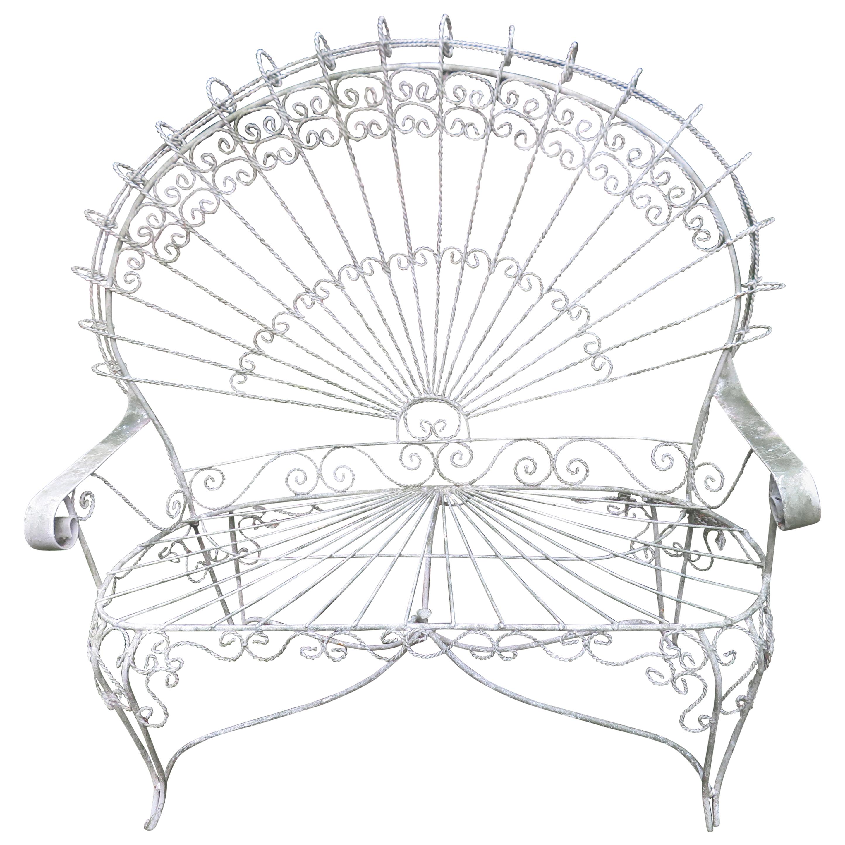 Gorgeous Salterini Style Wrought Iron Fan Back Peacock Patio Bench