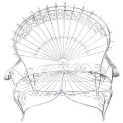 Vintage Gorgeous Salterini Style Wrought Iron Fan Back Peacock Patio Bench