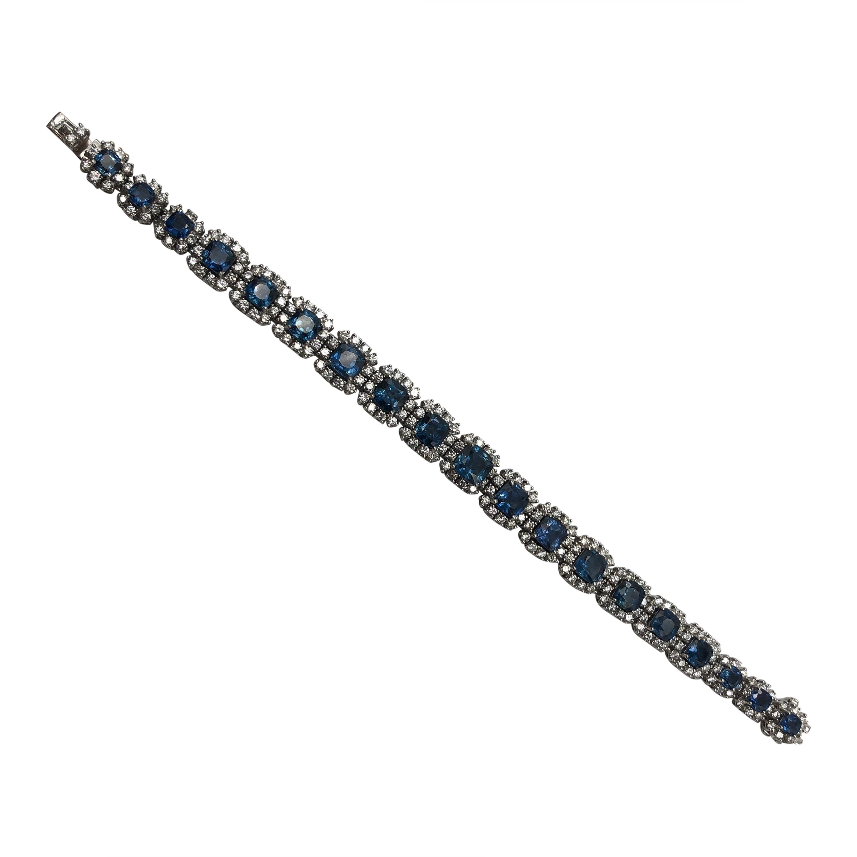 Gorgeous Sapphire and Diamond Tennis Link Bracelet For Sale