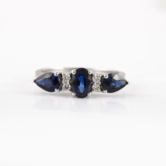 Wunderschöner Saphir-Diamant-Verlobungsring aus massivem 14k Weißgold für sie