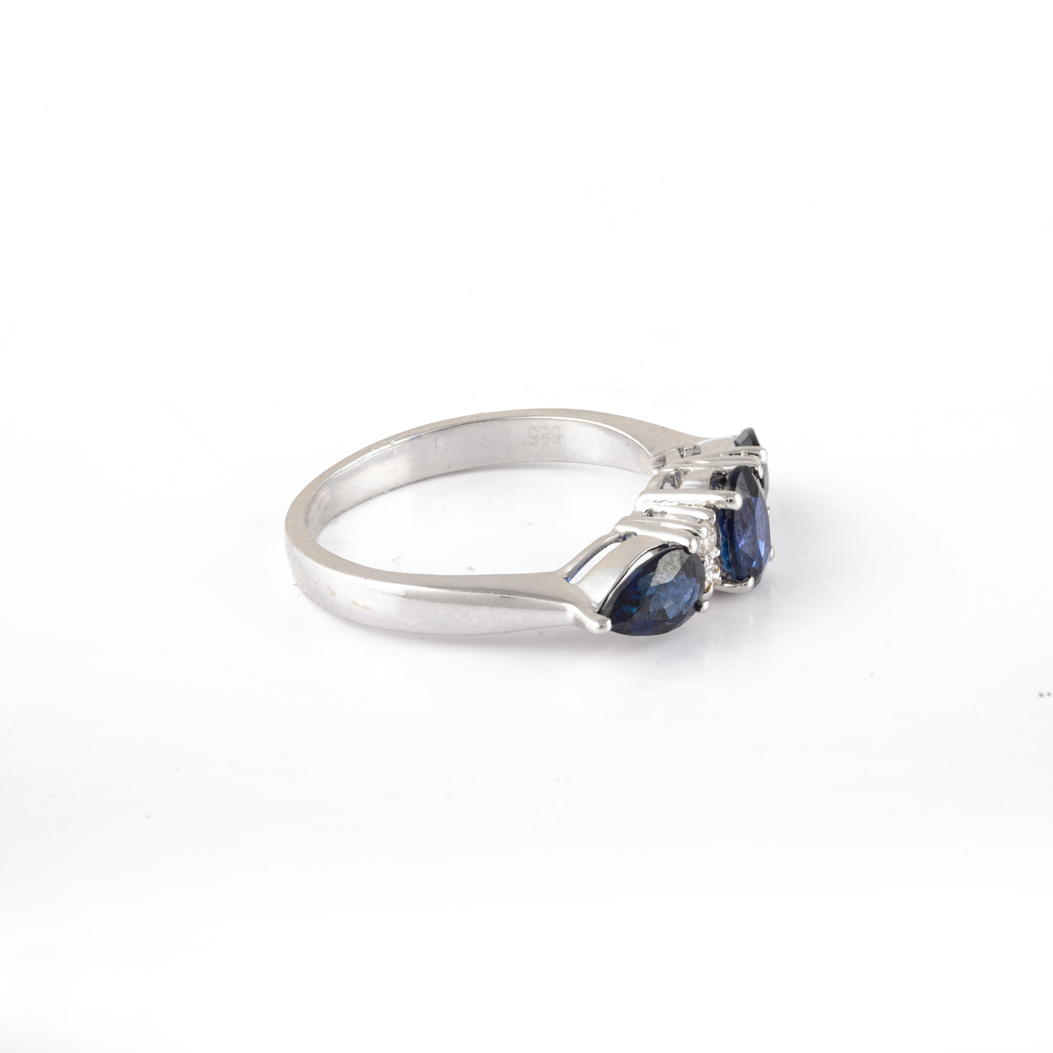 For Sale:  Gorgeous Sapphire Diamond Engagement Ring in 14k Solid White Gold For Her 4
