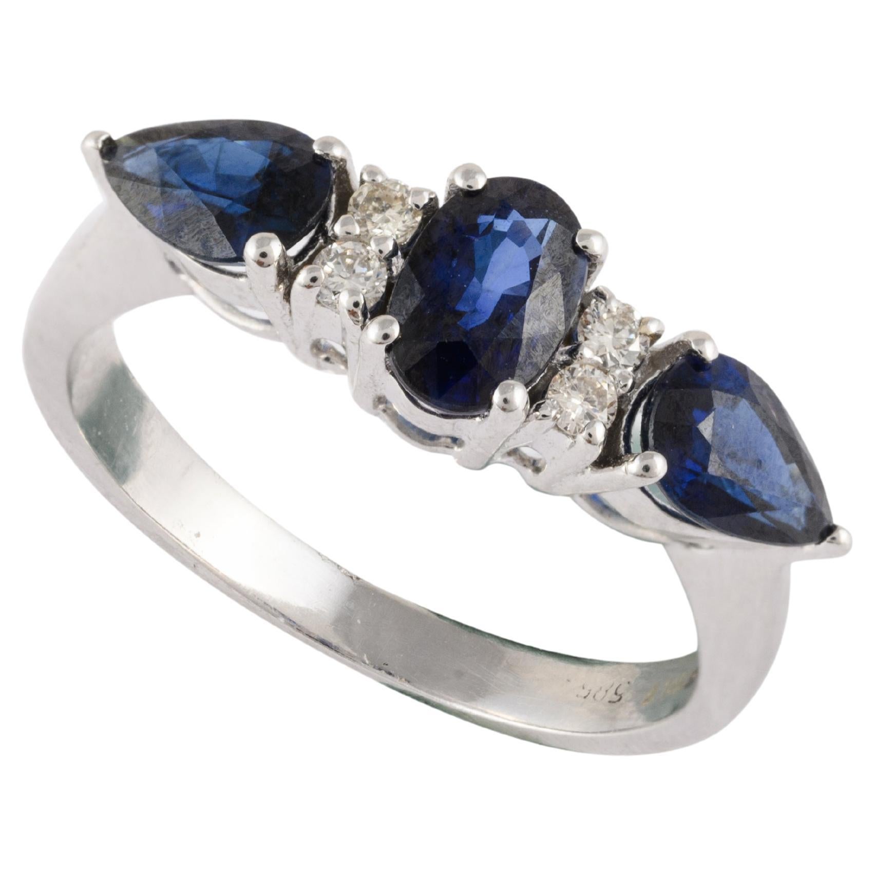 For Sale:  Gorgeous Sapphire Diamond Engagement Ring in 14k Solid White Gold For Her