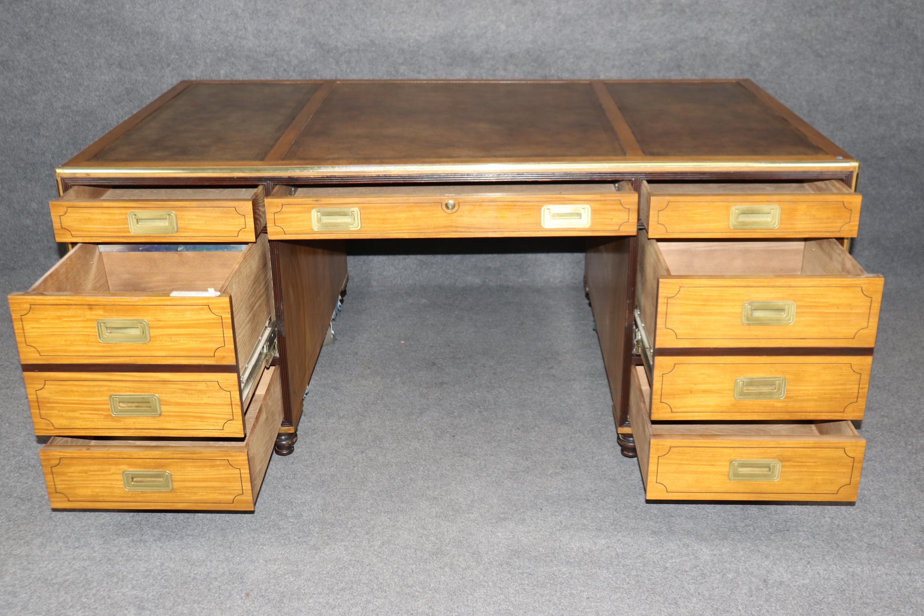 Mid-20th Century Gorgeous Satinwood Baker Collector's Edition Campaign Executive Desk Circa 1950