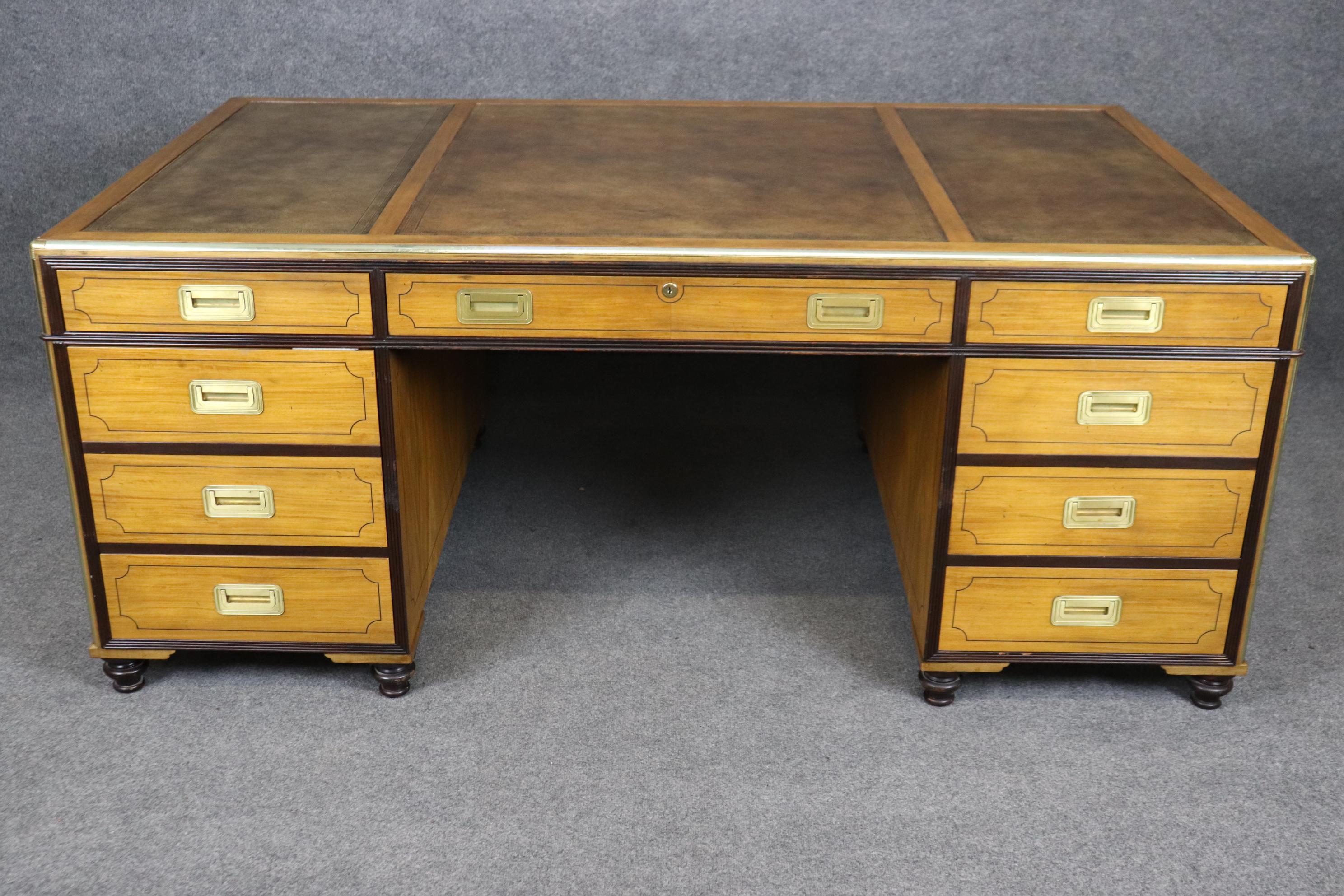 Gorgeous Satinwood Baker Collector's Edition Campaign Executive Desk Circa 1950 2