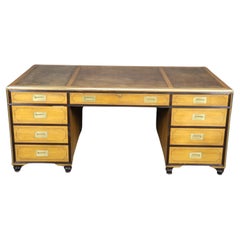 Gorgeous Satinwood Baker Collector's Edition Campaign Executive Desk Circa 1950