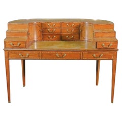 Gorgeous Satinwood Baker Furniture Carlton House Desk with Leather Top