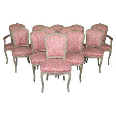 Gorgeous Set 12 French Louis XV Distressed Painted and Carved Dining Chairs