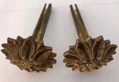 Gorgeous Set of 2 Antique French Brass Curtain Rod Ends in Sunflower Design