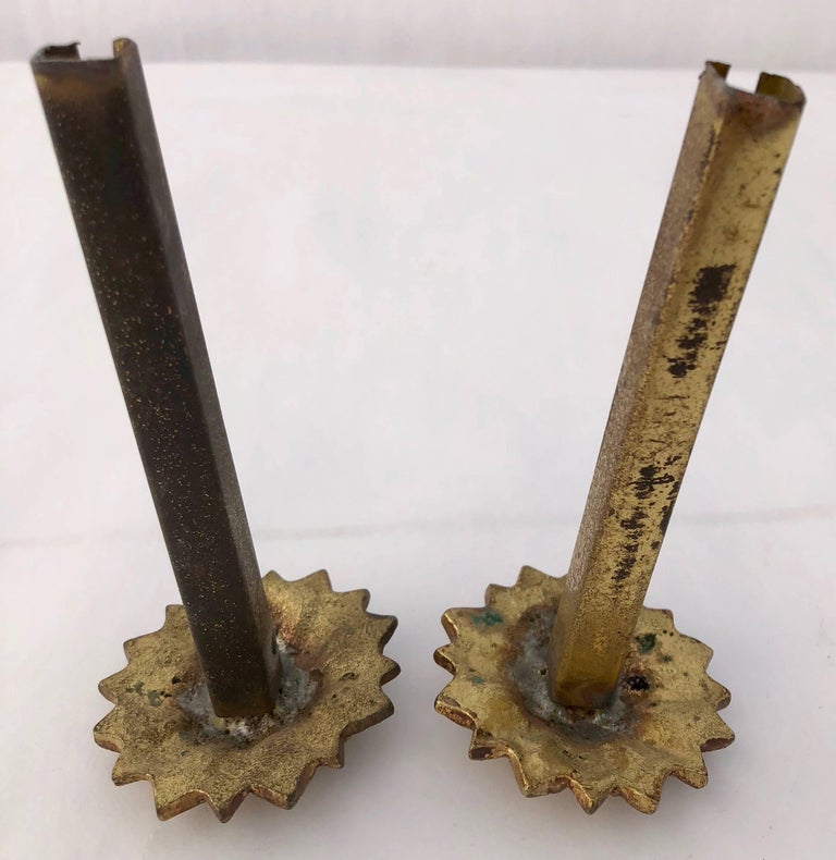 Set of 2 Antique French Brass Curtain Rod Ends in Sunflower