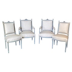 Gorgeous Set of 4 Painted and Newly Upholstered French Louis XVI Dining Chairs
