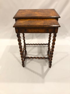 Gorgeous Set of Burl Nesting Tables with Barley Twist Legs