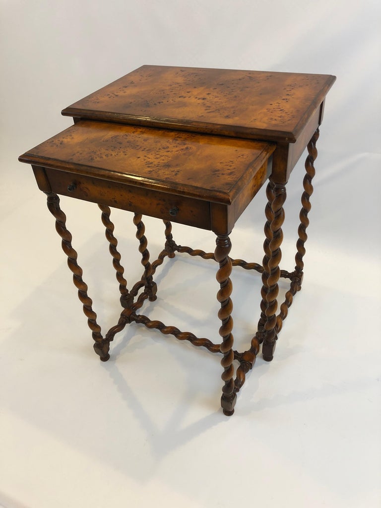 Set of Burl Nesting Tables with Barley Twist Legs at 1stDibs