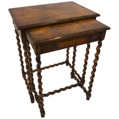 Gorgeous Set of Burl Nesting Tables with Barley Twist Legs
