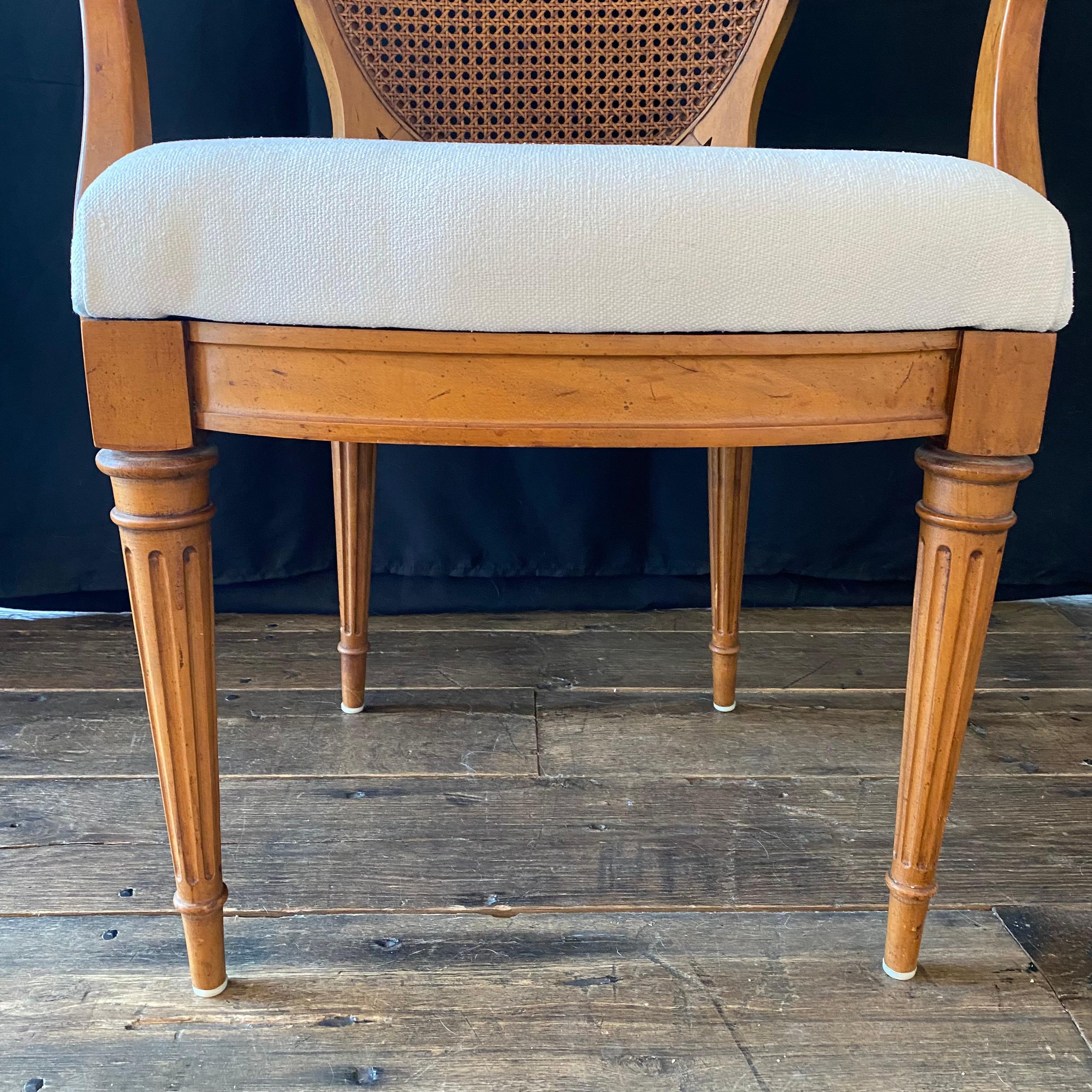 Gorgeous Set of Six Vintage Walnut and Caned French Louis XVI Style Chairs 1