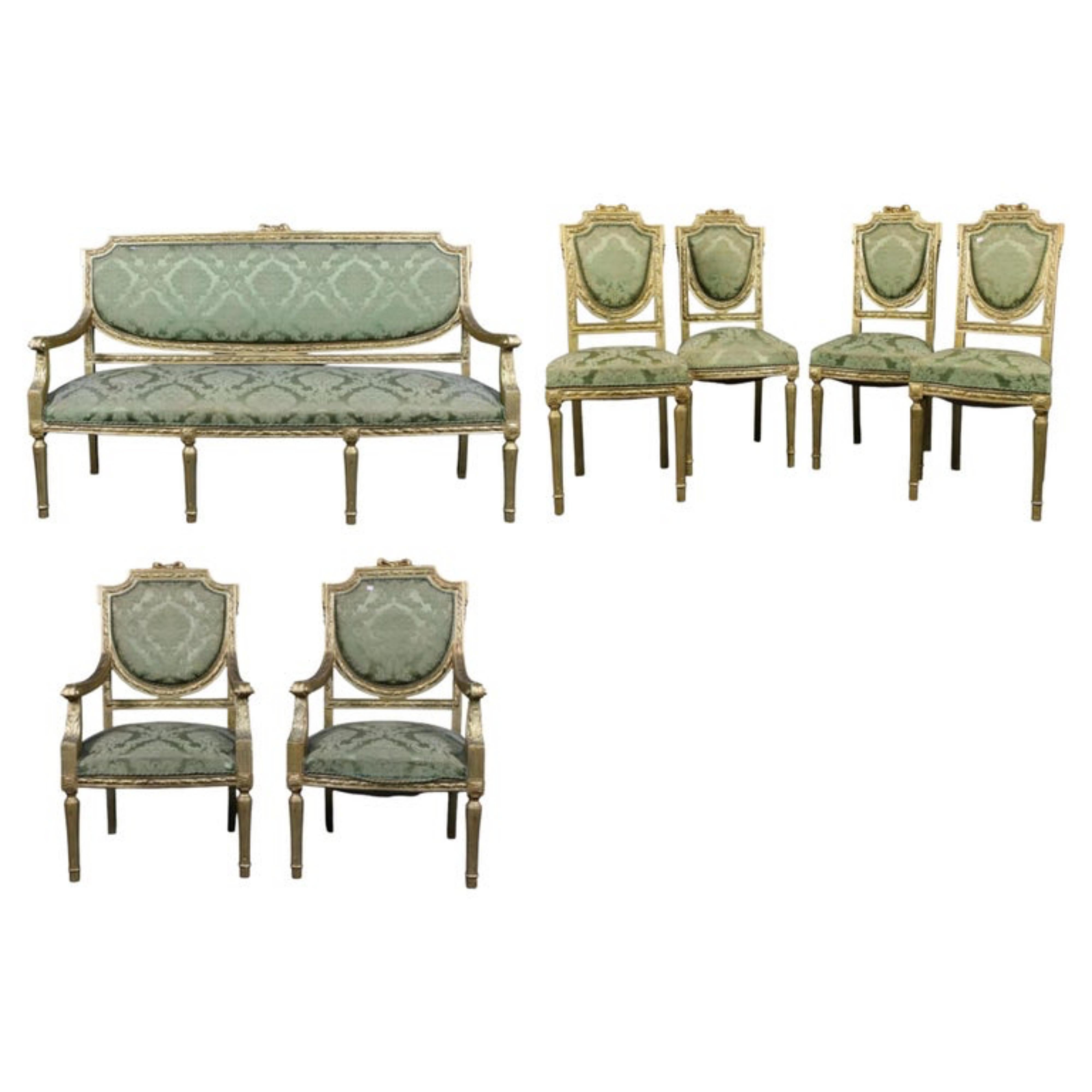 Wunderschönes Sizilianisches Wohnzimmer-Set – Italien, 19. Jahrhundert (Handgefertigt) im Angebot