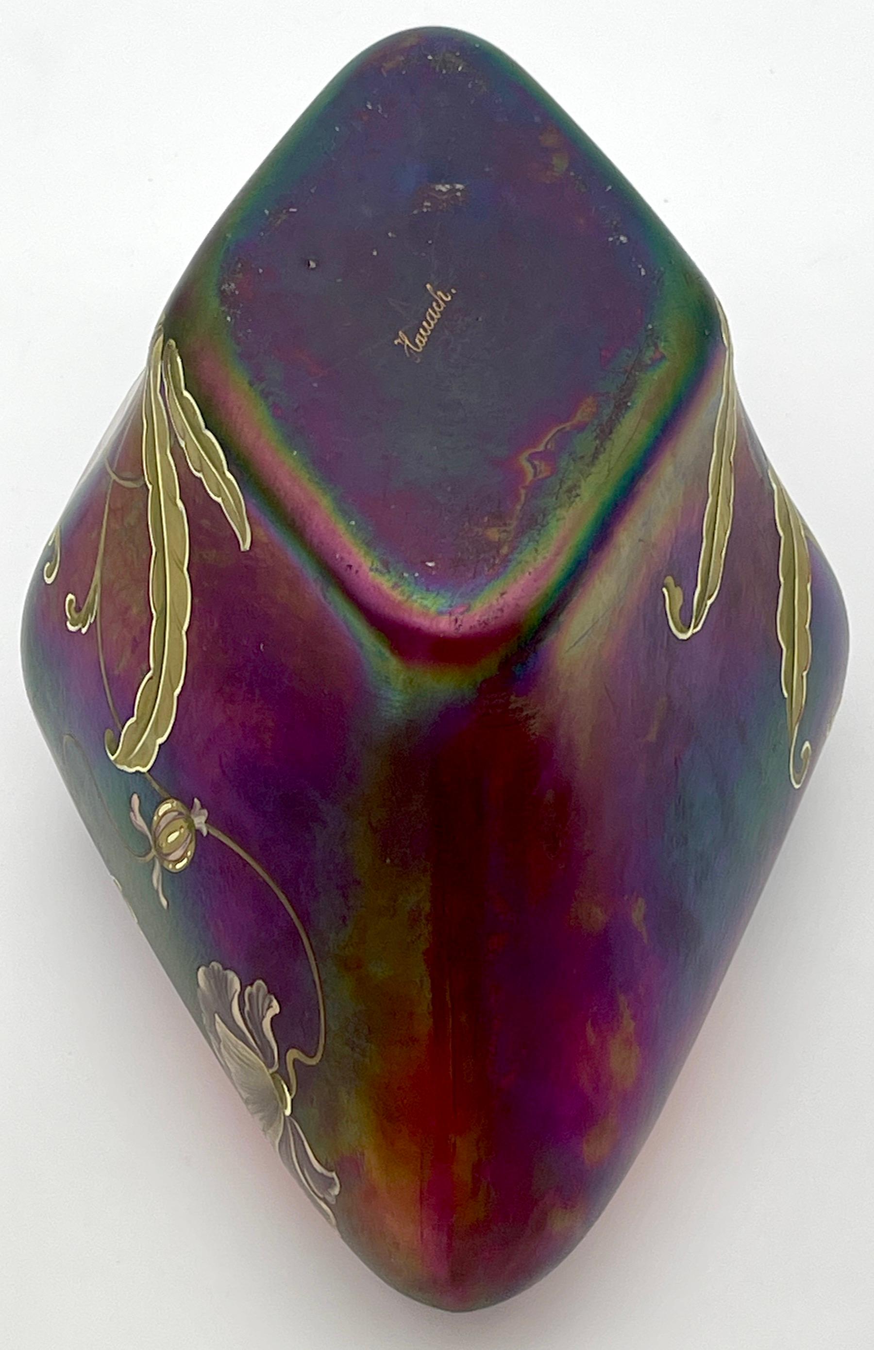 Gorgeous Signed Harrach Iridescent Enameled Art Nouveau Centerpiece/ Vase  For Sale 8