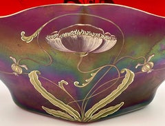 Gorgeous Signed Harrach Iridescent Enameled Art Nouveau Centerpiece/ Vase
