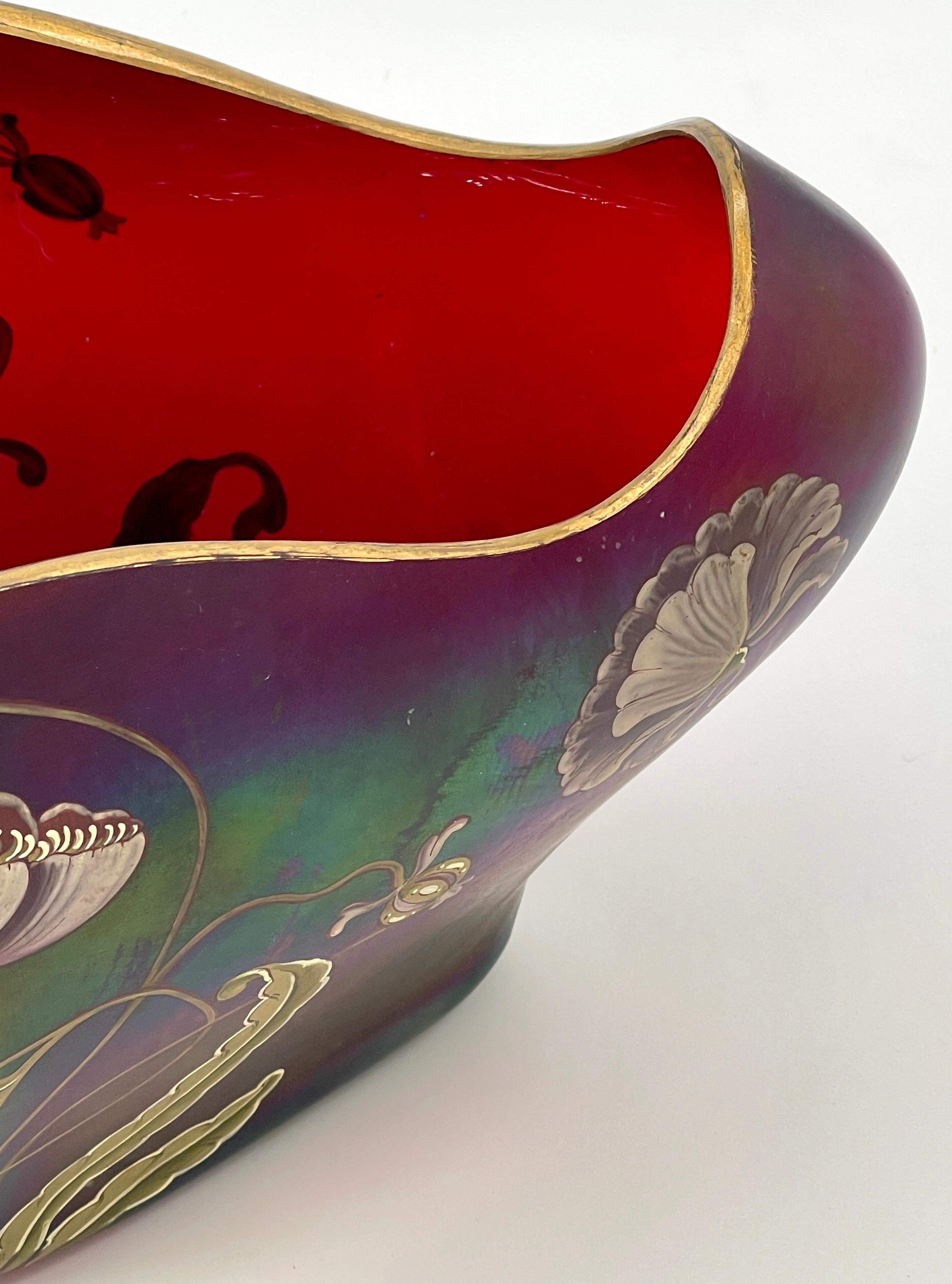 Gorgeous Signed Harrach Iridescent Enameled Art Nouveau Centerpiece/ Vase  In Good Condition For Sale In West Palm Beach, FL
