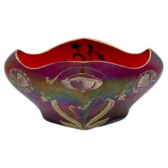 Gorgeous Signed Harrach Iridescent Enameled Art Nouveau Centerpiece/ Vase 