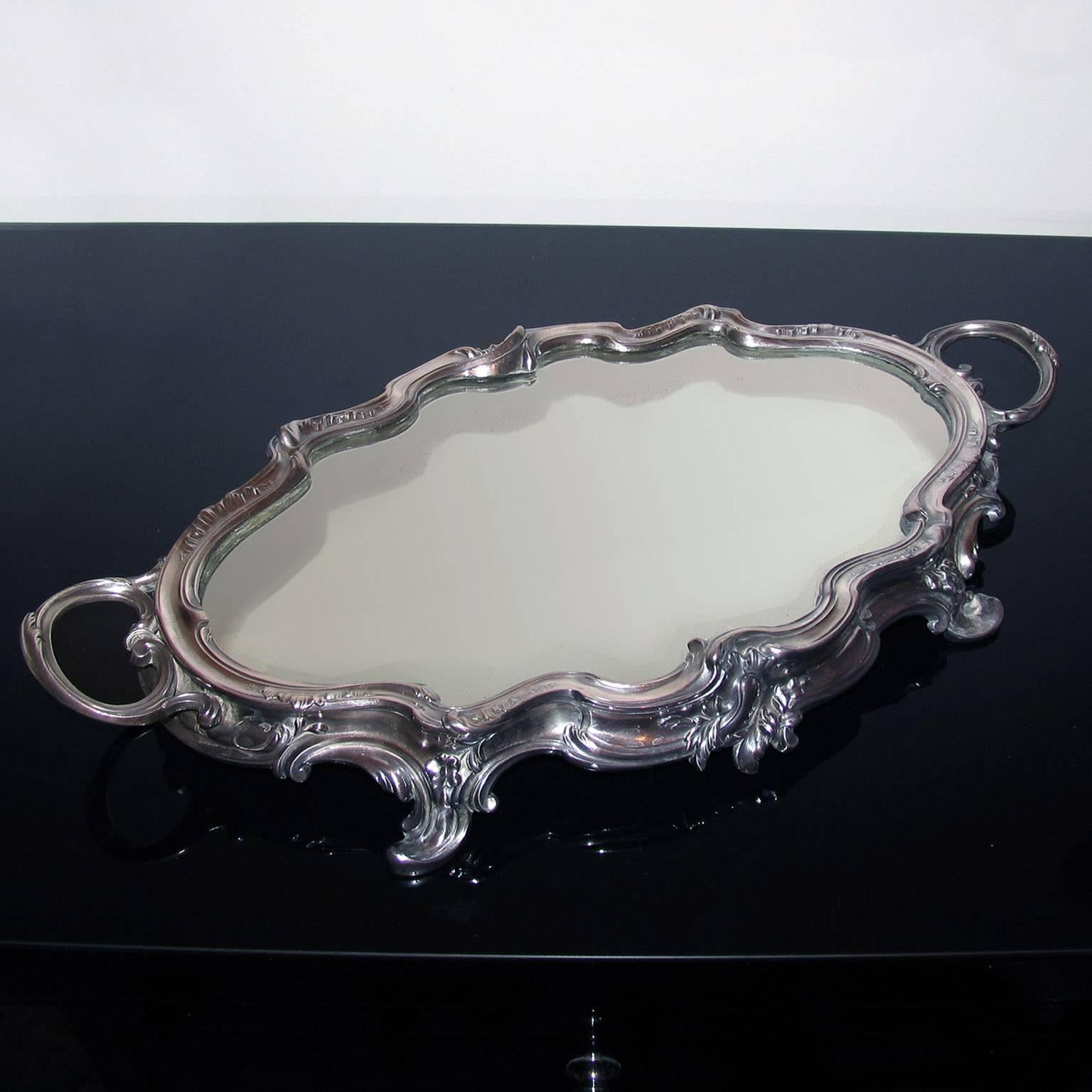 French Gorgeous Silvered Bronze Louis XV Tray with Mirror Ground