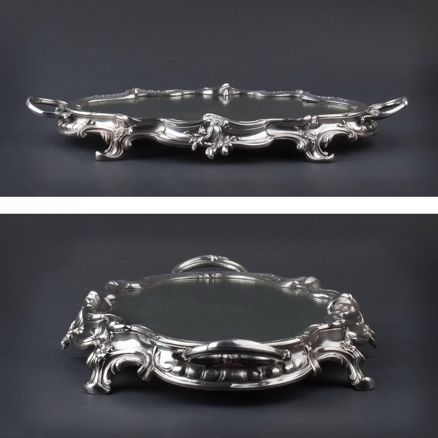 Gorgeous Silvered Bronze Louis XV Tray with Mirror Ground In Excellent Condition In Bochum, NRW