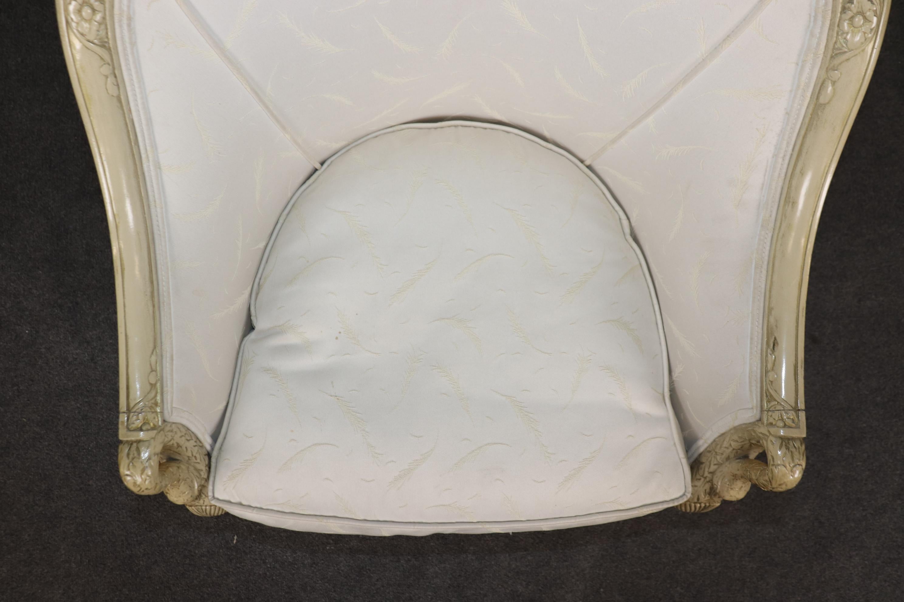 Gorgeous Single Paint DecoratedCarved Swan Tub Style French Empire Bergere Chair 7