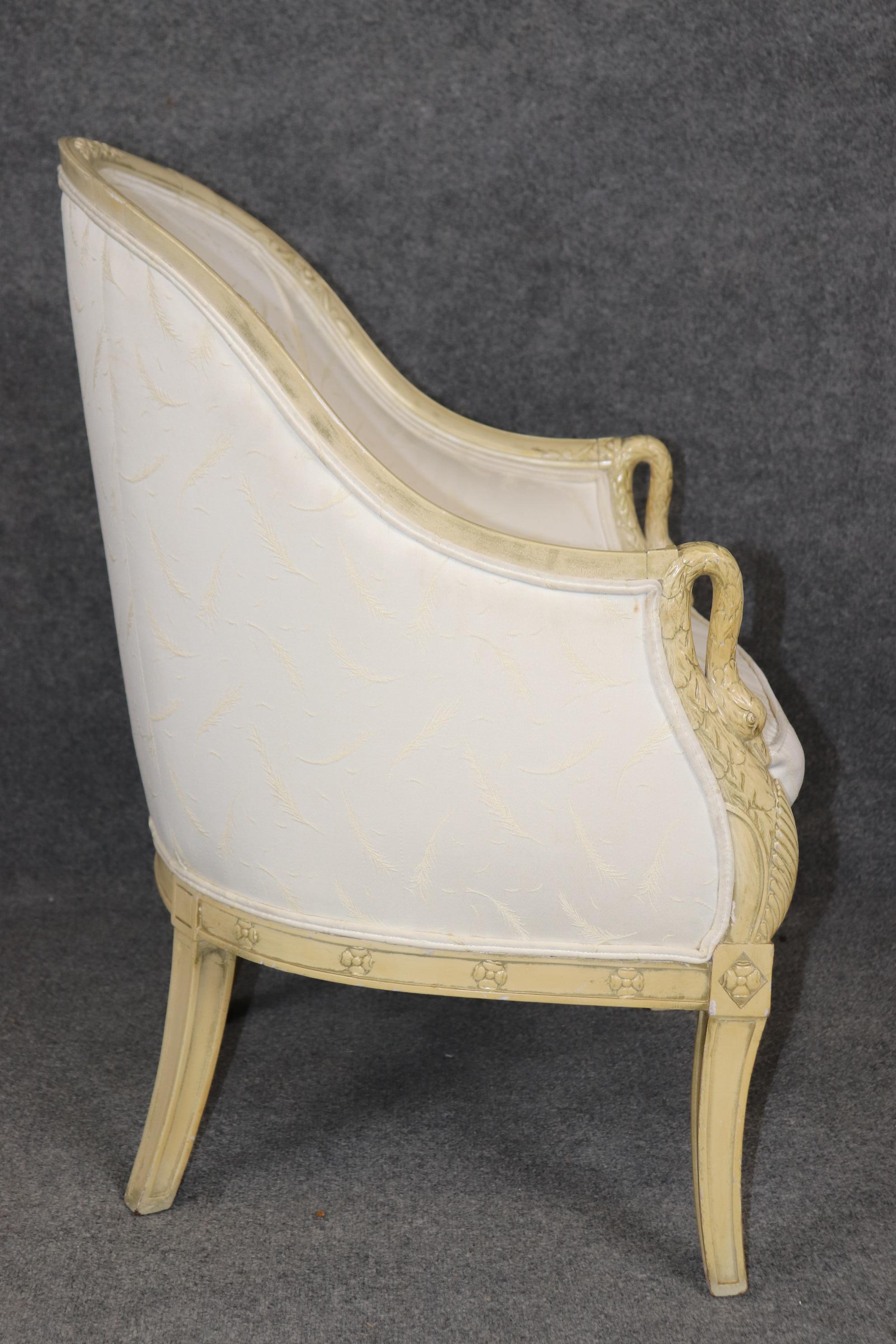 Walnut Gorgeous Single Paint DecoratedCarved Swan Tub Style French Empire Bergere Chair