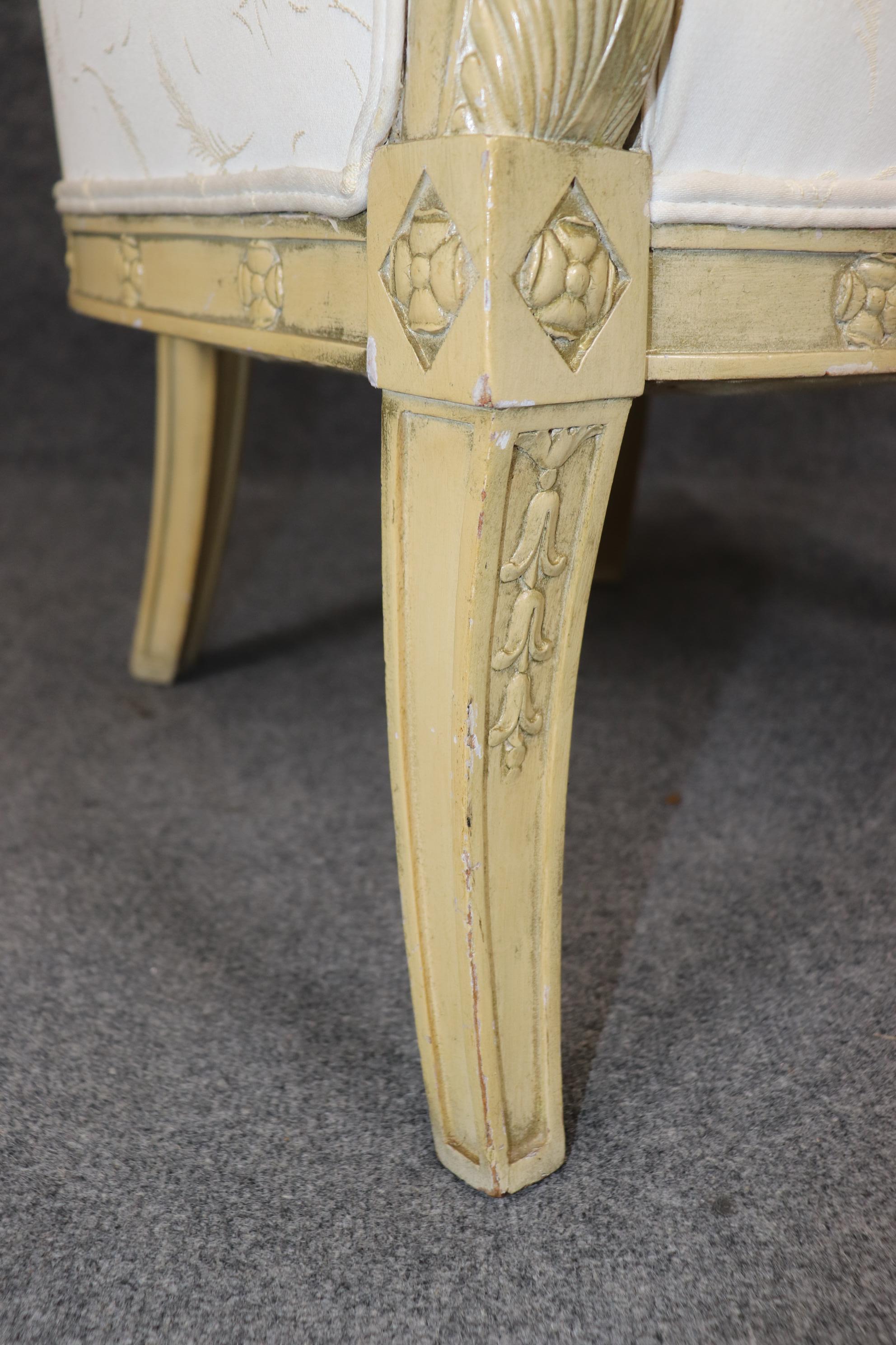 Gorgeous Single Paint DecoratedCarved Swan Tub Style French Empire Bergere Chair 2