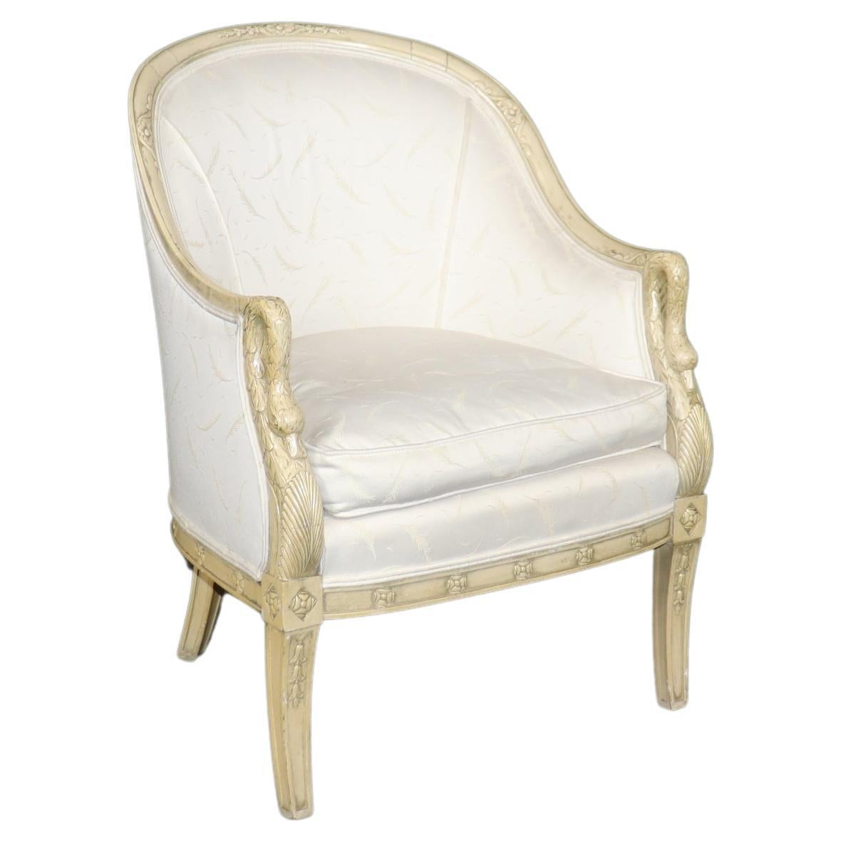 Gorgeous Single Paint DecoratedCarved Swan Tub Style French Empire Bergere Chair