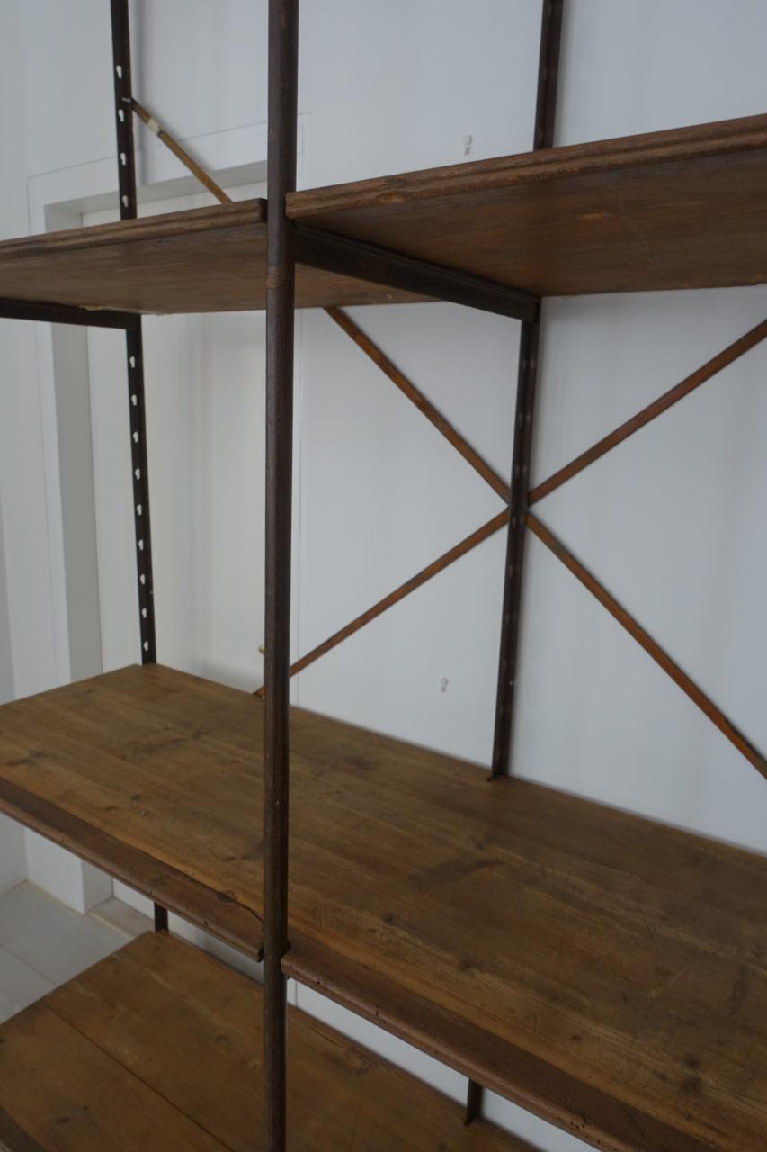 20th Century Gorgeous Slim Iron and Wooden Shelving Unit-France, 1900