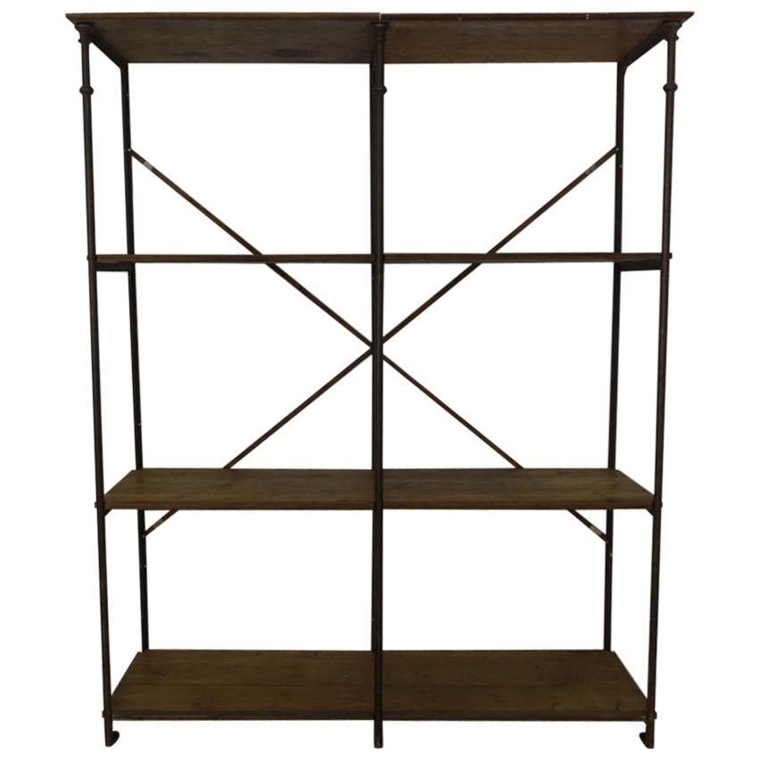 Gorgeous Slim Iron and Wooden Shelving Unit-France, 1900